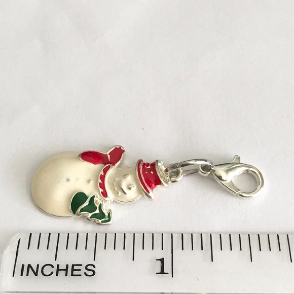 Vintage Christmas Snowman Clip On Charm Silver Plated Bracelet Zipper Pull Purse - Picture 7 of 7